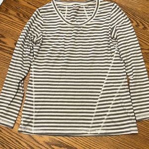 T by TALBOTS Women's Cream & Grey Stripe Long Sleeve Tee S